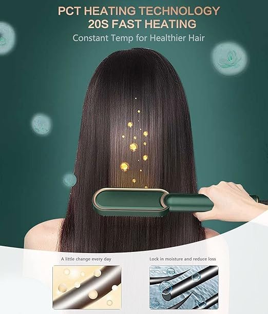 Hair Straightener Comb | 2-in-1 Electric Straightening Brush & Comb for Quick & Easy Hair Styling | Ceramic Heating Plates for Smooth, Frizz-Free Hair