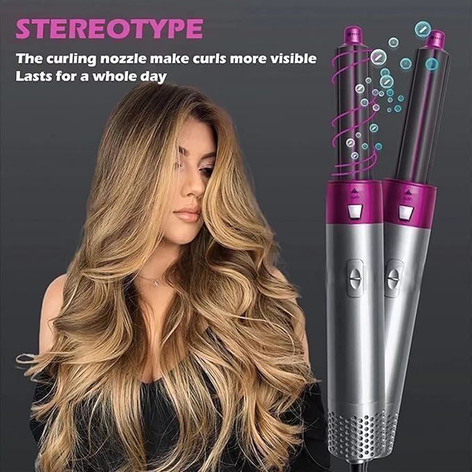 5 In 1 Hot Air Styler | Multifunctional Hair Dryer & Styler with Curling, Straightening & Volumizing Attachments | Fast Heat & Ionic Technology