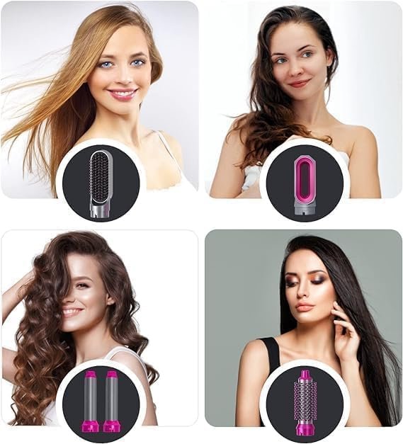 5 In 1 Hot Air Styler | Multifunctional Hair Dryer & Styler with Curling, Straightening & Volumizing Attachments | Fast Heat & Ionic Technology
