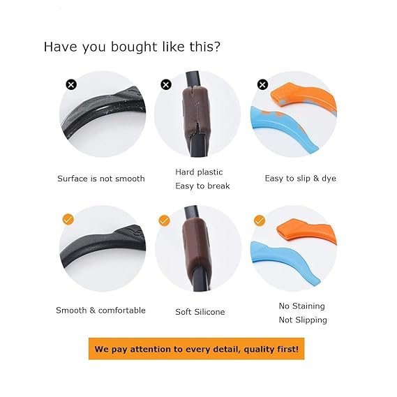 Eyeglasses Anti-Slip Grip Pair ? Soft Silicone Temple Tips for Glasses & Sunglasses ? Comfortable Ear Hooks for Secure Fit & All-Day Wear