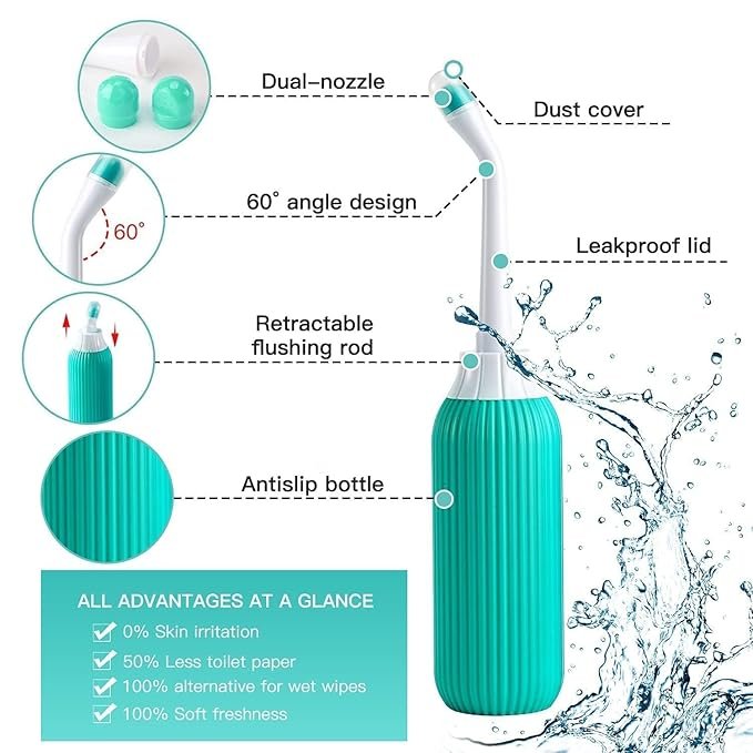 Portable Bidet ? Travel Handheld Bidet Bottle with Angled Nozzle for Personal Hygiene ? Refillable & Squeeze Type Water Sprayer for Home, Office & Outdoor Use (500ML)