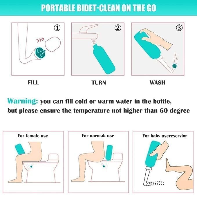 Portable Bidet ? Travel Handheld Bidet Bottle with Angled Nozzle for Personal Hygiene ? Refillable & Squeeze Type Water Sprayer for Home, Office & Outdoor Use (500ML)