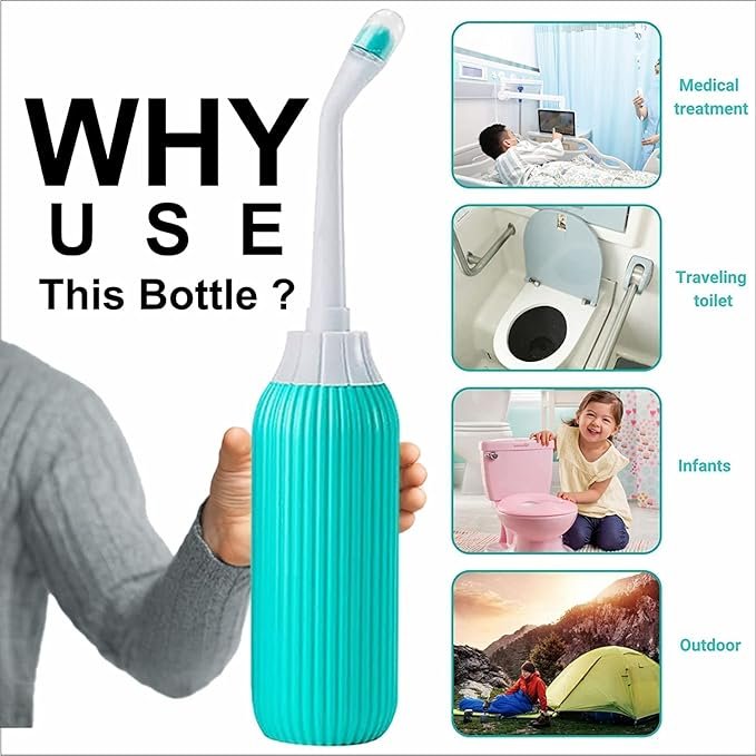 Portable Bidet ? Travel Handheld Bidet Bottle with Angled Nozzle for Personal Hygiene ? Refillable & Squeeze Type Water Sprayer for Home, Office & Outdoor Use (500ML)