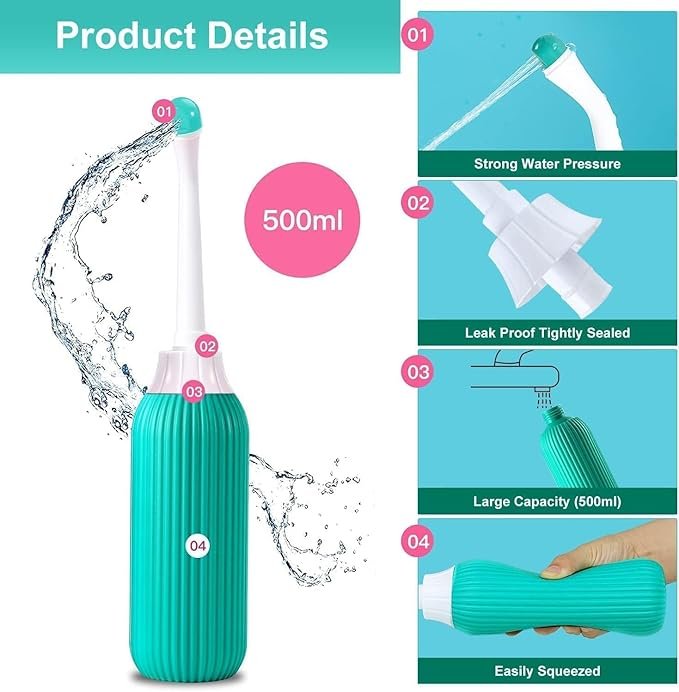 Portable Bidet ? Travel Handheld Bidet Bottle with Angled Nozzle for Personal Hygiene ? Refillable & Squeeze Type Water Sprayer for Home, Office & Outdoor Use (500ML)