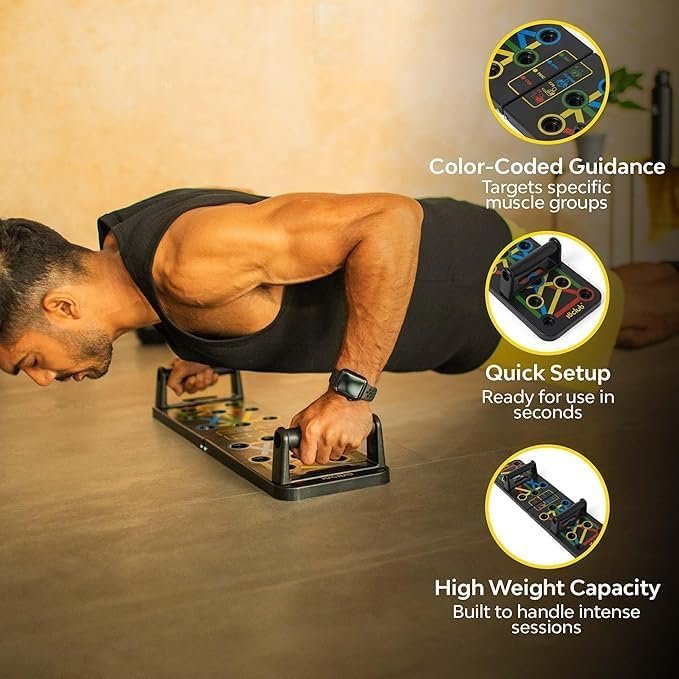 Push Up Board ? 9-in-1 Color-Coded Pushup Bar System for Full Body Workout ? Portable Home Gym Equipment for Chest, Arms, Back & Core Training