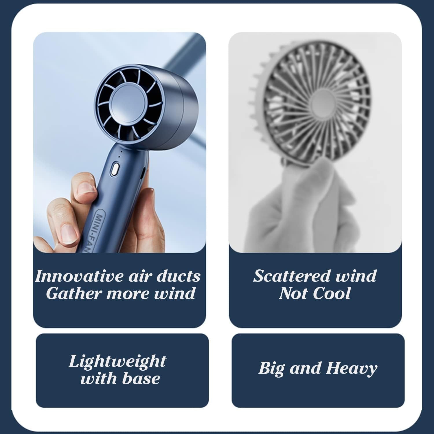 Mini Portable Handheld Fan ? USB Rechargeable Small Personal Fan with 3-Speed Settings, Quiet Operation, Pocket Size for Travel, Office & Outdoor Use