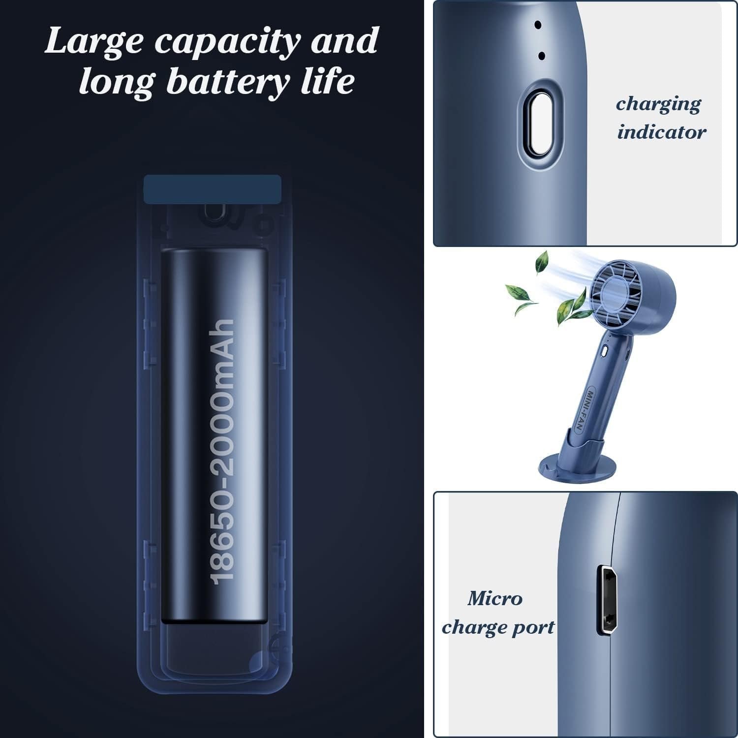 Mini Portable Handheld Fan ? USB Rechargeable Small Personal Fan with 3-Speed Settings, Quiet Operation, Pocket Size for Travel, Office & Outdoor Use