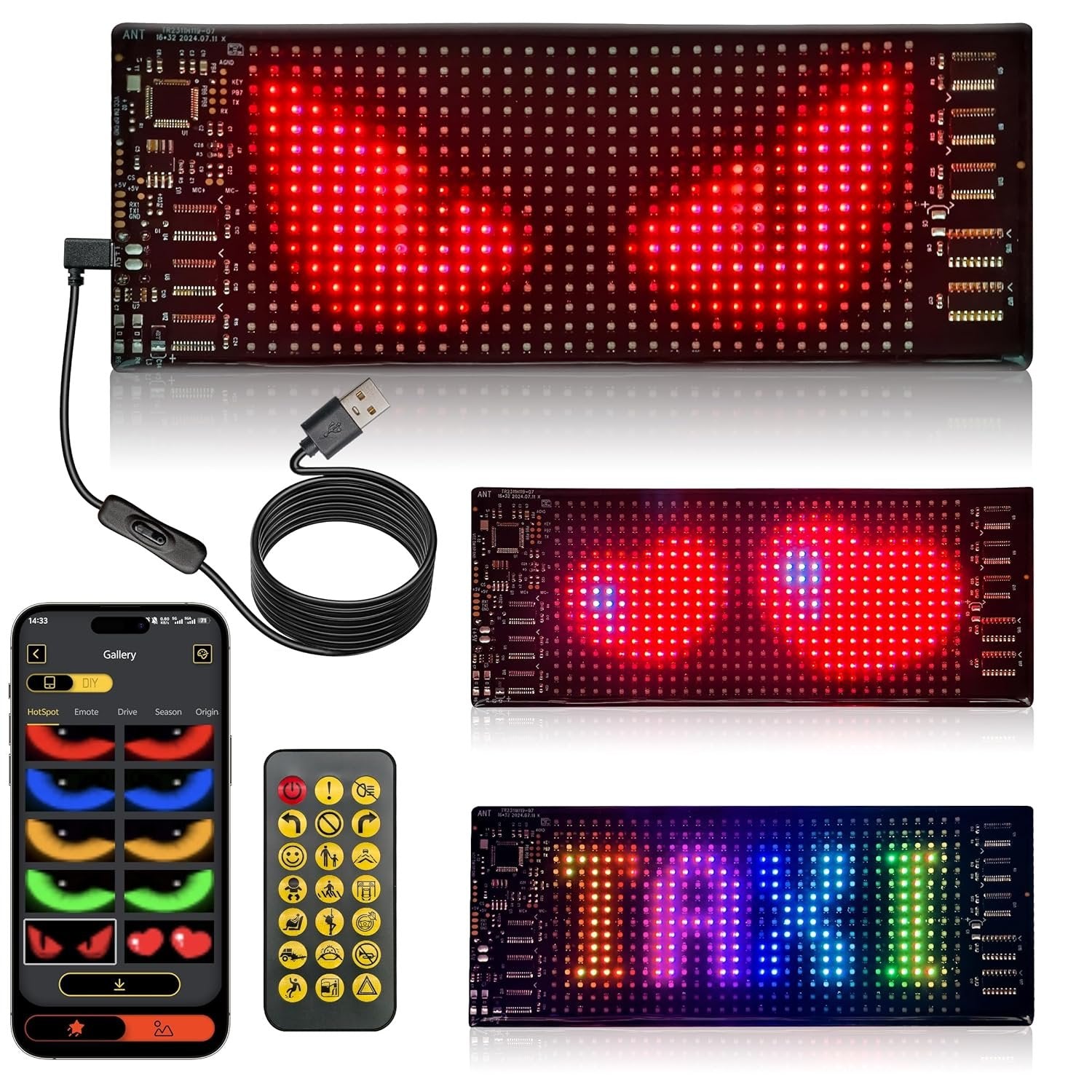 Car LED Matrix Panel ? Programmable RGB Display Screen with App Control, USB Rechargeable Scrolling Text Sign for Car Rear Window, Emoji & Message Display Board