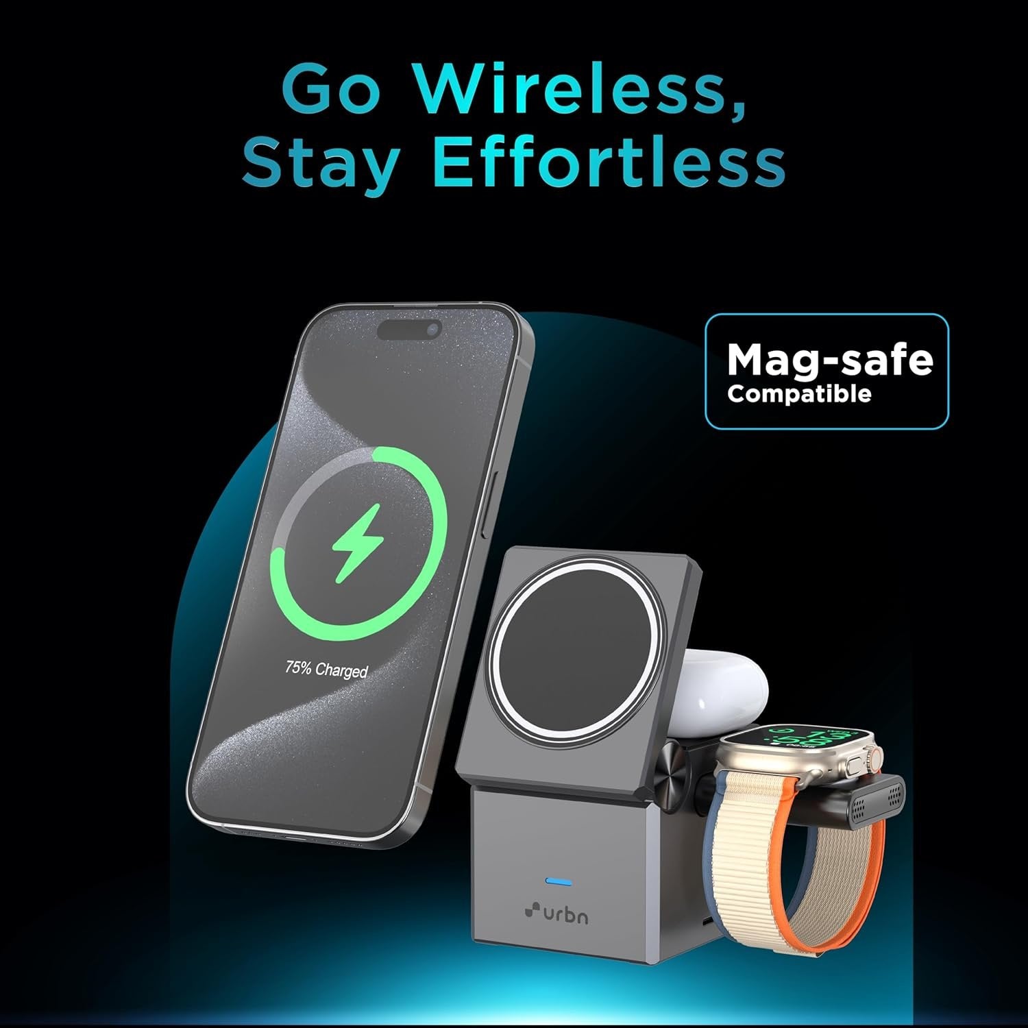 3-in-1 Portable Foldable Wireless Charger ? Fast Charging Station for iPhone, Apple Watch & AirPods, Magnetic Travel Wireless Charging Pad with USB-C Cable