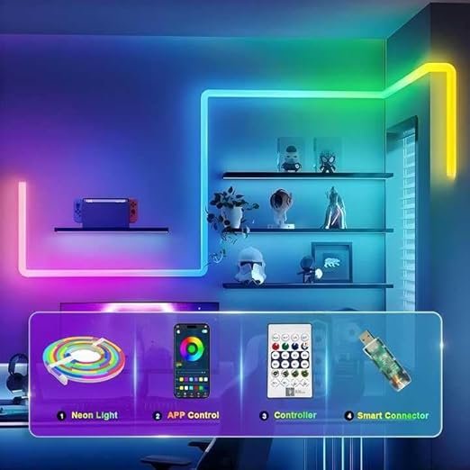 5 Meter Smart Neon Strip Light ? RGB LED Flexible Light with App & Remote Control, Music Sync, DIY Modes, Waterproof for Room, TV, Gaming & Party Decor