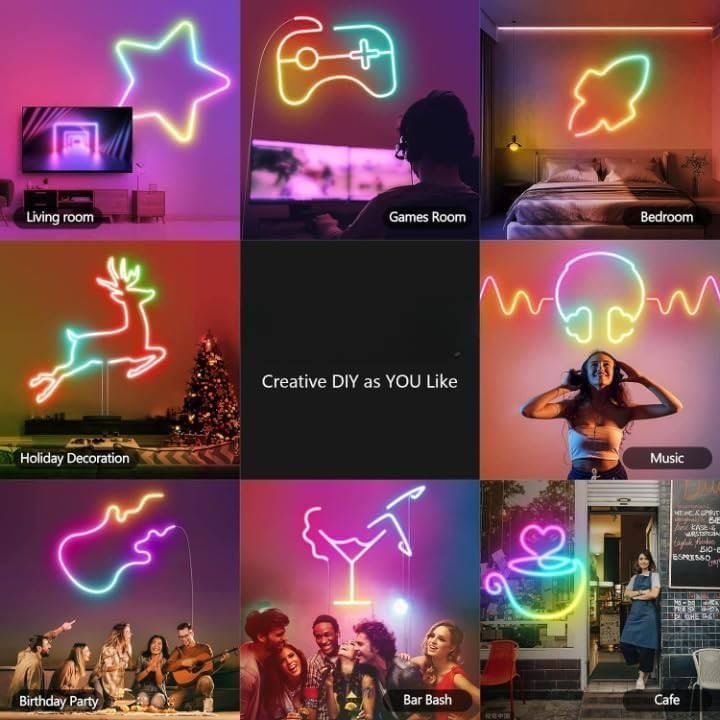 5 Meter Smart Neon Strip Light ? RGB LED Flexible Light with App & Remote Control, Music Sync, DIY Modes, Waterproof for Room, TV, Gaming & Party Decor