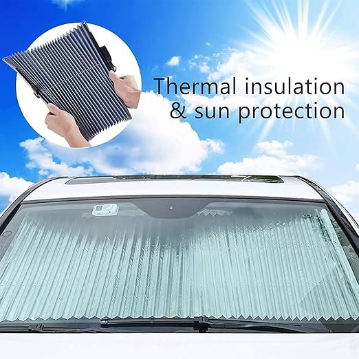 Retractable Car Sunshade ? Foldable Windshield Sun Visor with UV Protection, Heat Resistant Reflector for Front Window, Universal Fit for Cars, SUVs & Trucks