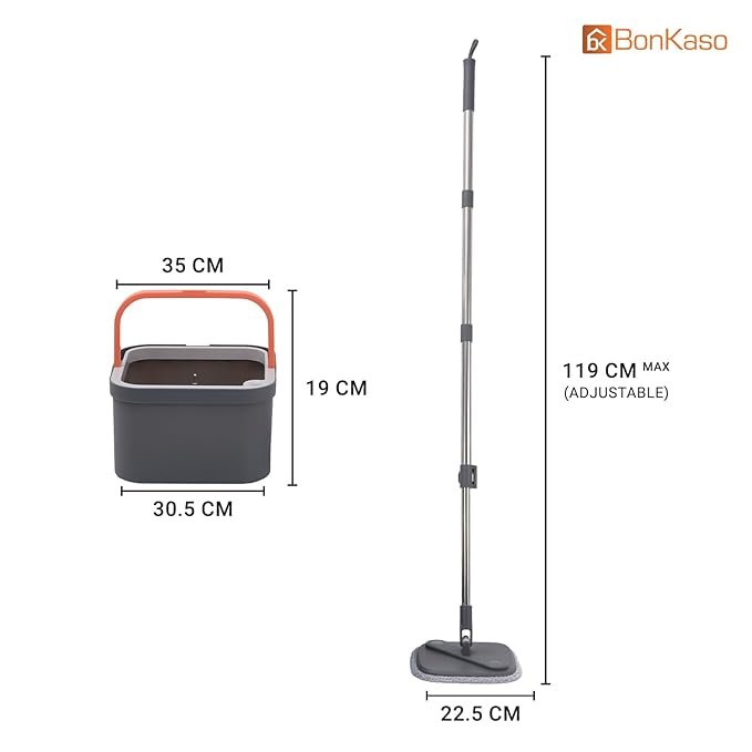 Spin Mop and Bucket Set ? 360? Rotating Microfiber Mop with Easy Self-Wringing System, Stainless Steel Handle & Wheels, Floor Cleaning Mop for Home & Kitchen