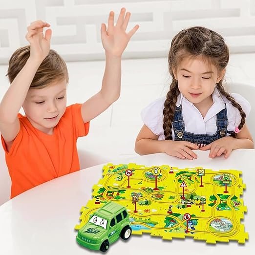 Rail Car Puzzle (13 Pcs) ? Educational Track Toy Set for Kids, DIY Assembly Train Puzzle with Colorful Tracks & Vehicles, STEM Learning Toy for Toddlers