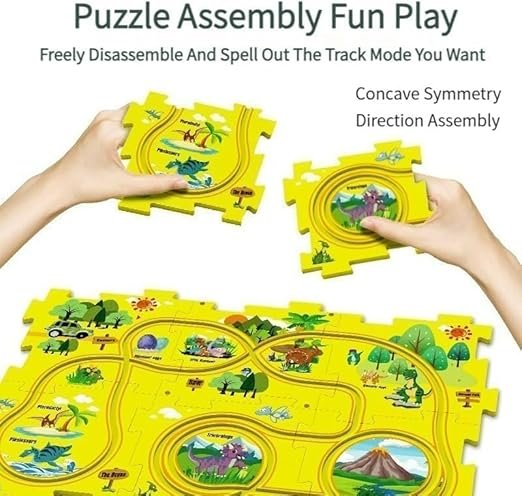 Rail Car Puzzle (13 Pcs) ? Educational Track Toy Set for Kids, DIY Assembly Train Puzzle with Colorful Tracks & Vehicles, STEM Learning Toy for Toddlers