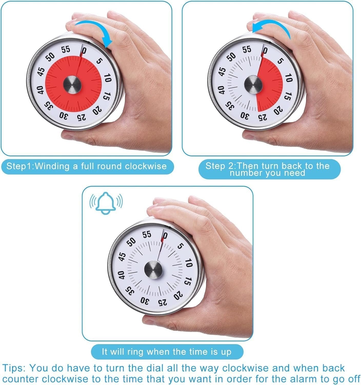 Mechanical Alarm Clock ? Classic Analog Table Clock with Loud Bell Ring, Battery Operated, Silent No-Tick Movement, Vintage Design for Bedroom & Office