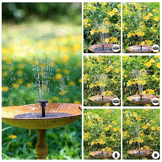 Solar Water Fountain ? 1.4W Solar-Powered Bird Bath Fountain Pump with 6 Nozzles, Eco-Friendly Floating Garden Fountain for Outdoor Pond, Pool & Patio Decor