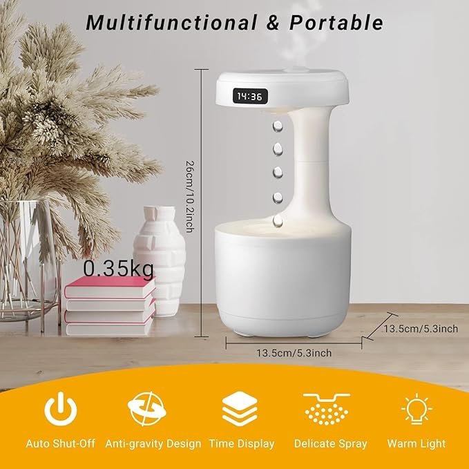 Anti Gravity Humidifier ? LED Visual Water Drop Mist Maker with Cool Fog Effect, USB Silent Air Humidifier for Home, Office & Bedroom Decor
