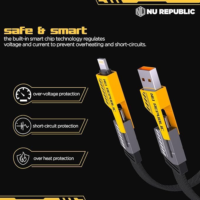 4 in 1 Charging Cable ? Multi USB Fast Charger Cord with Type-C, Micro USB, Lightning Connectors, Nylon Braided Universal Cable for Phones & Devices