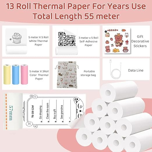 Mini Printer ? Portable Wireless Bluetooth Thermal Printer for Photos, Labels & Notes, Compatible with Android & iOS, Inkless Pocket Printer