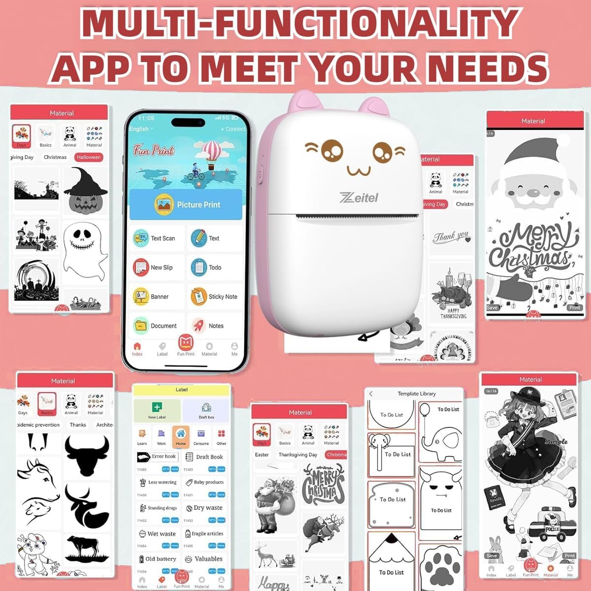 Mini Printer ? Portable Wireless Bluetooth Thermal Printer for Photos, Labels & Notes, Compatible with Android & iOS, Inkless Pocket Printer