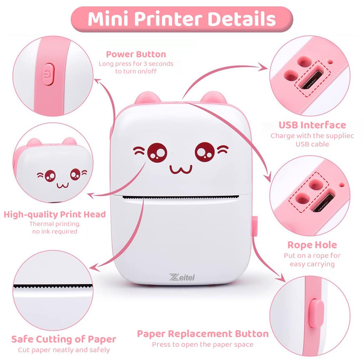 Mini Printer ? Portable Wireless Bluetooth Thermal Printer for Photos, Labels & Notes, Compatible with Android & iOS, Inkless Pocket Printer