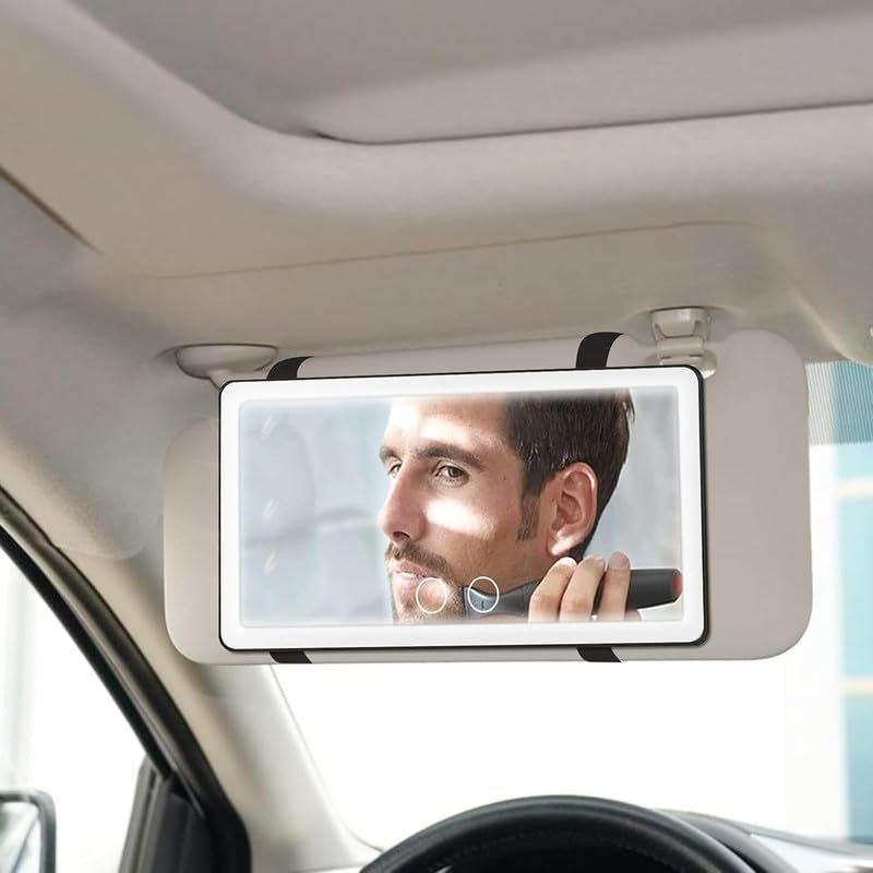 LED Car Vanity Mirror ? Rechargeable Sun Visor Mirror with Adjustable Brightness, Touch Sensor Lighted Makeup Mirror for Car Interior