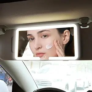 LED Car Vanity Mirror ? Rechargeable Sun Visor Mirror with Adjustable Brightness, Touch Sensor Lighted Makeup Mirror for Car Interior