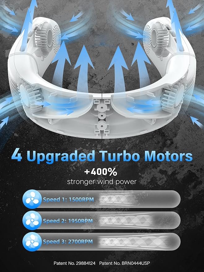 Neck Cooling Fan ? Portable Hands-Free Bladeless Fan with Adjustable Speeds, USB Rechargeable Personal Neck Fan for Travel, Office & Outdoor Use