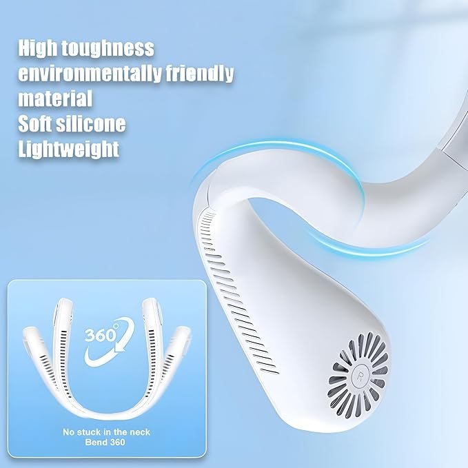 Neck Cooling Fan ? Portable Hands-Free Bladeless Fan with Adjustable Speeds, USB Rechargeable Personal Neck Fan for Travel, Office & Outdoor Use