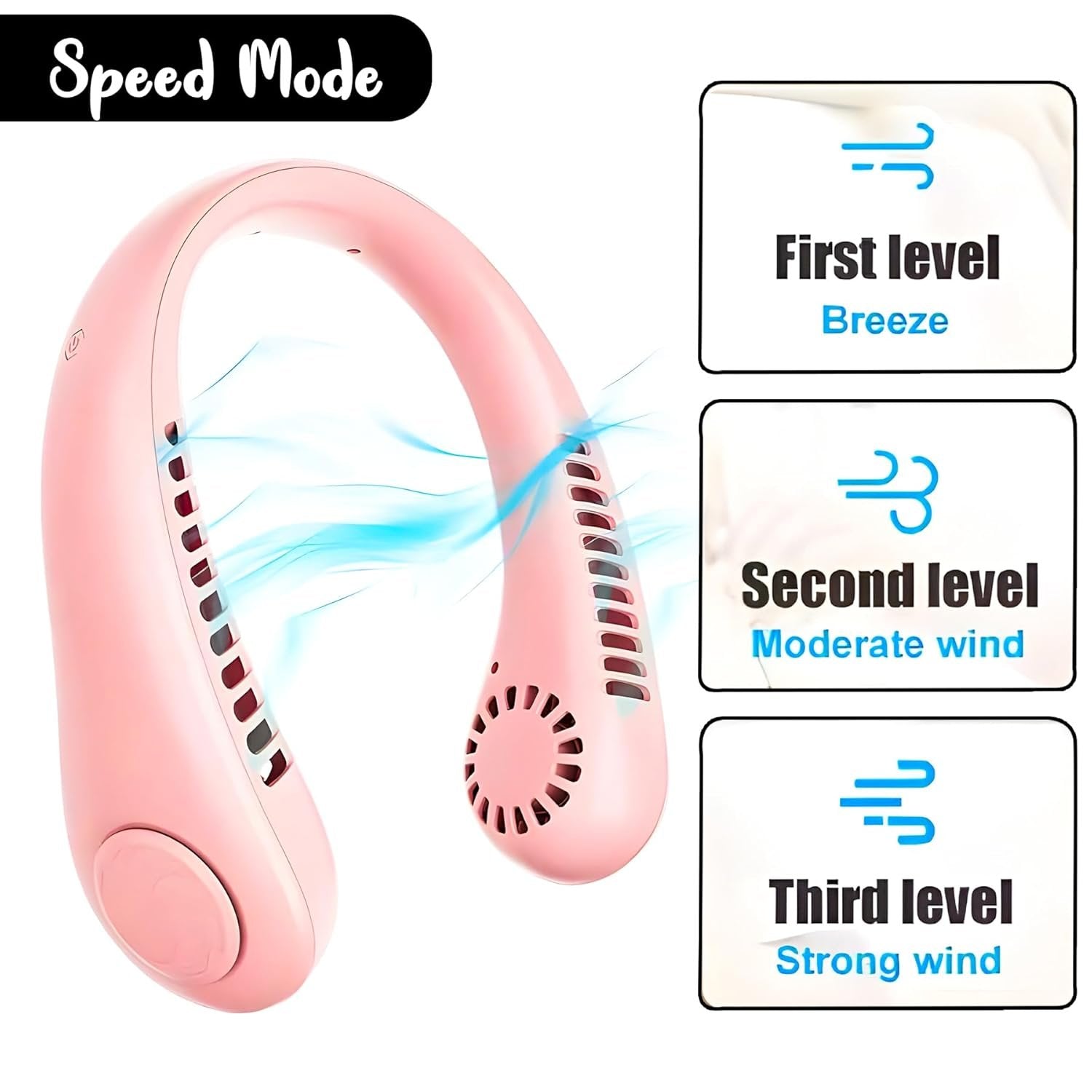 Neck Cooling Fan ? Portable Hands-Free Bladeless Fan with Adjustable Speeds, USB Rechargeable Personal Neck Fan for Travel, Office & Outdoor Use