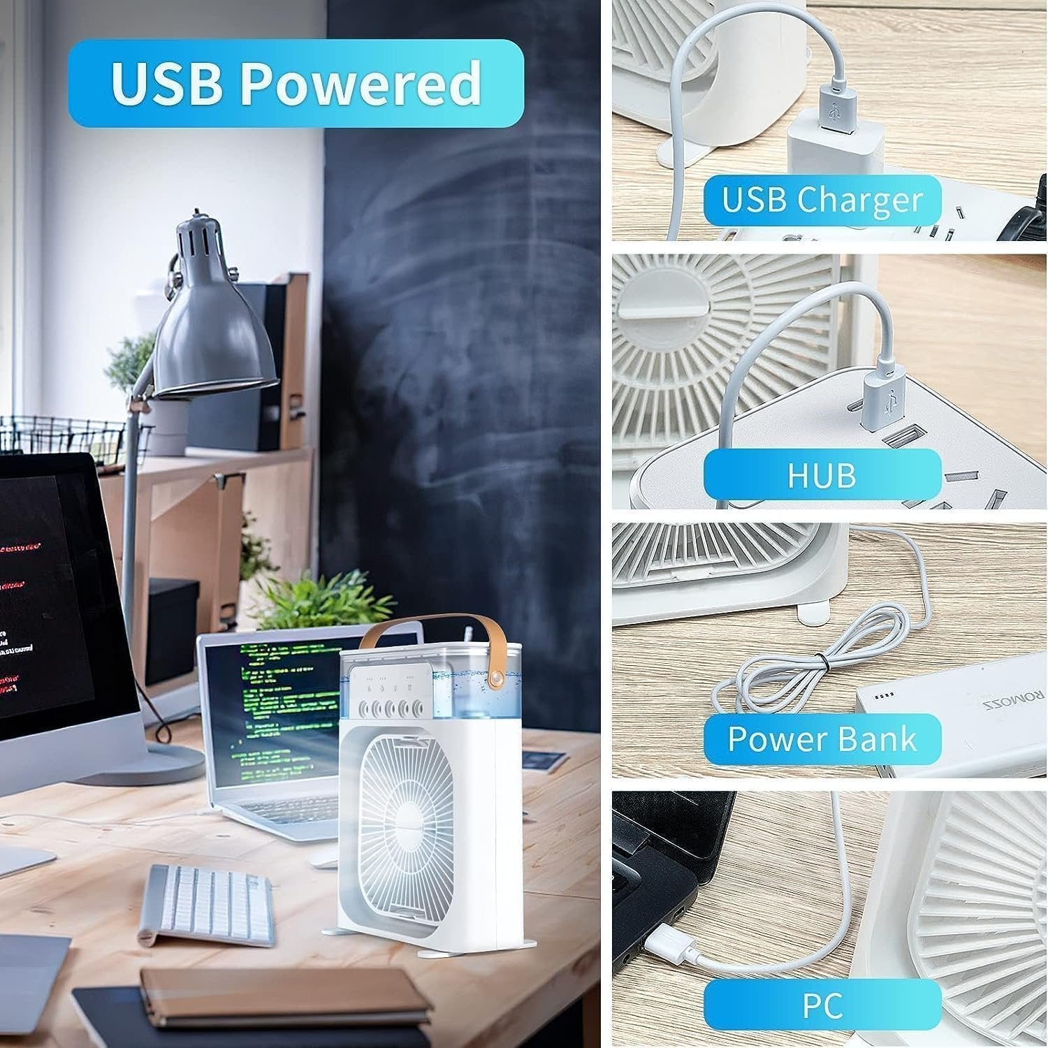 Portable Air Cooler Fan ? 3-in-1 Mini Air Conditioner with Humidifier & Purifier, USB Rechargeable Evaporative Cooler for Home, Office & Travel
