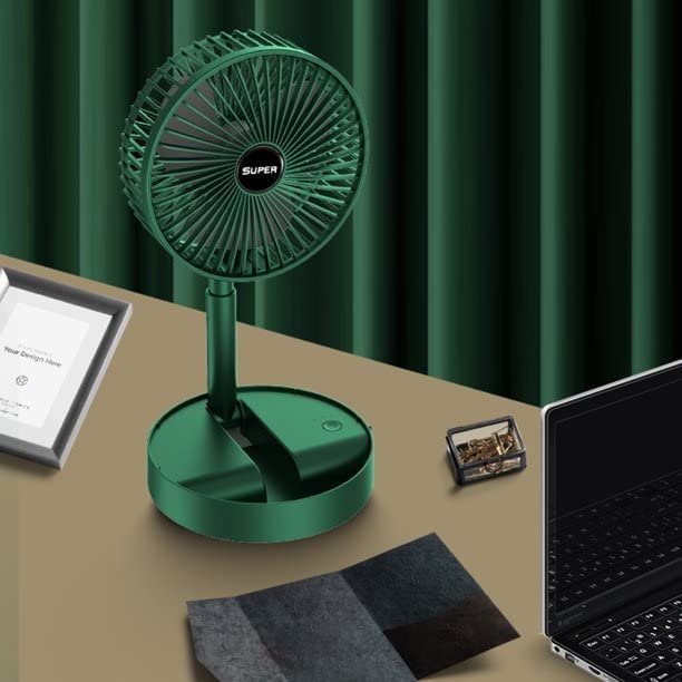 Rechargeable Telescopic Foldable Fan ? Portable Standing Desk Fan with Adjustable Height & Angle, USB Fan with Battery for Home, Office & Travel