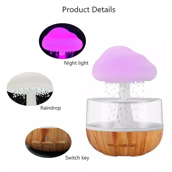 Rain Cloud Humidifier ? Cute Cloud-Shaped Cool Mist Humidifier with LED Night Light | Aromatherapy Diffuser for Bedroom, Home, Office & Kids Room (USB Powered)