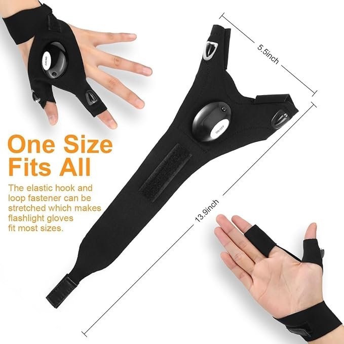 LED Flashlight Gloves ? Hands-Free Light Gloves with Finger LEDs for Night Work, Repair, Fishing, Camping & Outdoor Use | Adjustable Strap, Waterproof & Rechargeable