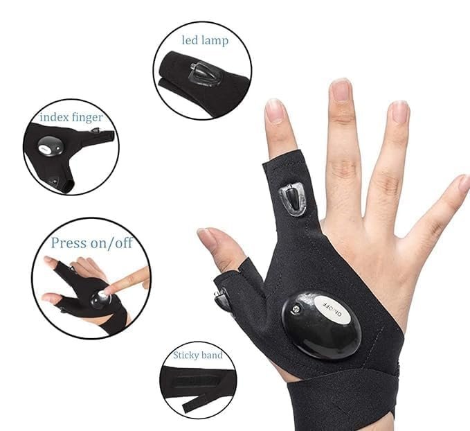 LED Flashlight Gloves ? Hands-Free Light Gloves with Finger LEDs for Night Work, Repair, Fishing, Camping & Outdoor Use | Adjustable Strap, Waterproof & Rechargeable
