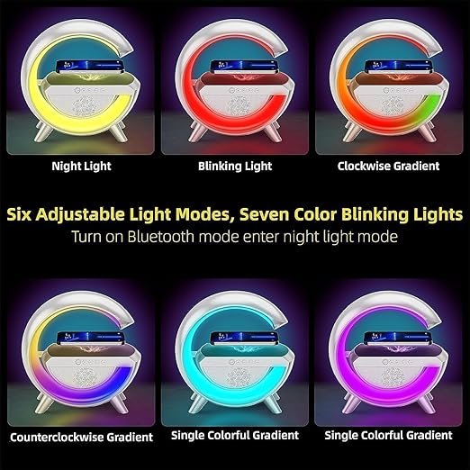 G-Shape LED Wireless Charging Speaker Lamp ? 3-in-1 Night Light with Bluetooth Speaker & 15W Fast Wireless Charger | Touch Control Decorative Lamp for Bedroom & Office