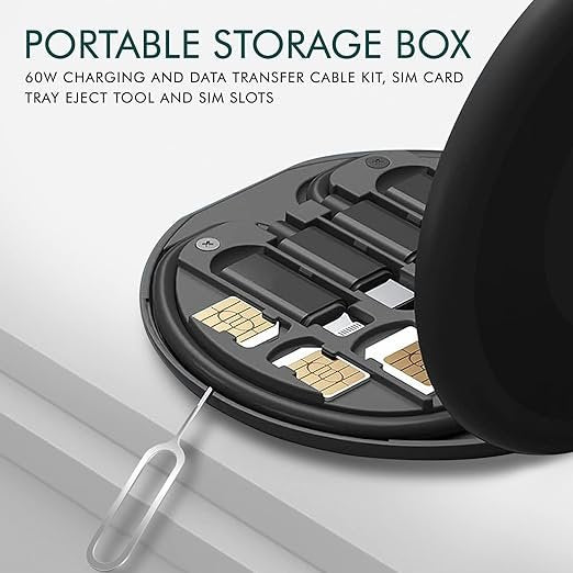 All In One Data Cable Set ? 6-in-1 Universal Charging Cable Kit with Type-C, Micro USB, Lightning | Compact Travel Organizer with SIM Ejector & Storage Box