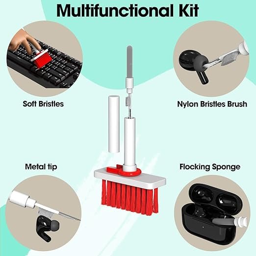 5 in 1 Keyboard Cleaning Brush Kit ? Multifunctional Laptop & Earbuds Cleaner with Keycap Puller, Soft Brush & Cleaning Pen for Electronics