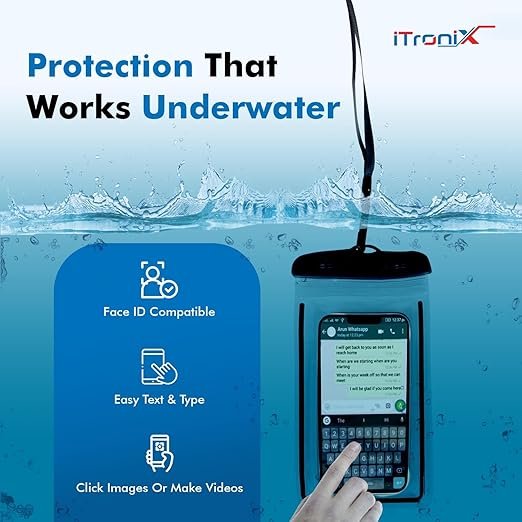 Waterproof Mobile Cover | Universal IPX8 Certified Dry Bag Pouch with Touchscreen Access & Lanyard | Compatible with iPhone, Samsung & Android Phones up to 7 Inches