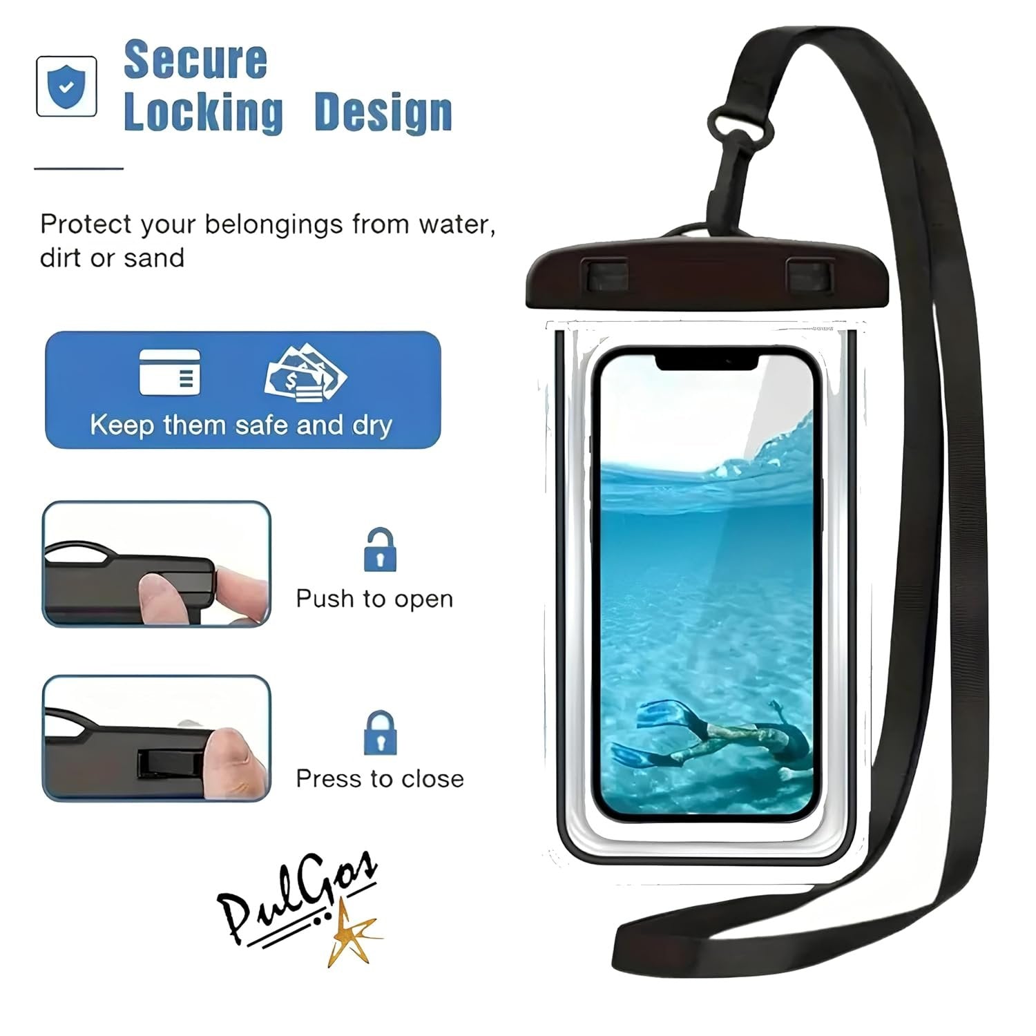 Waterproof Mobile Cover | Universal IPX8 Certified Dry Bag Pouch with Touchscreen Access & Lanyard | Compatible with iPhone, Samsung & Android Phones up to 7 Inches