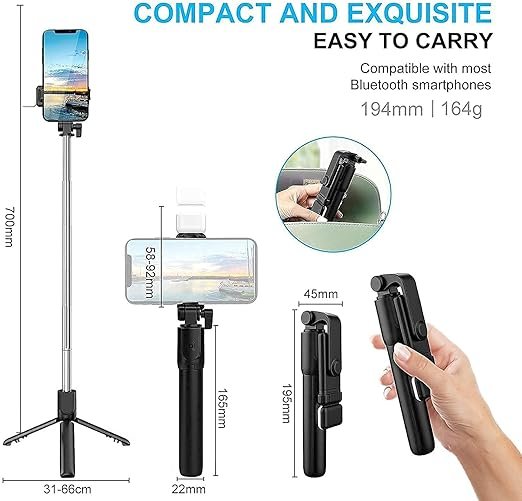 Selfie Stick R1S | Extendable Bluetooth Tripod with Remote Shutter & 360? Rotation | Compact Foldable Selfie Stick for Smartphone & Action Cameras