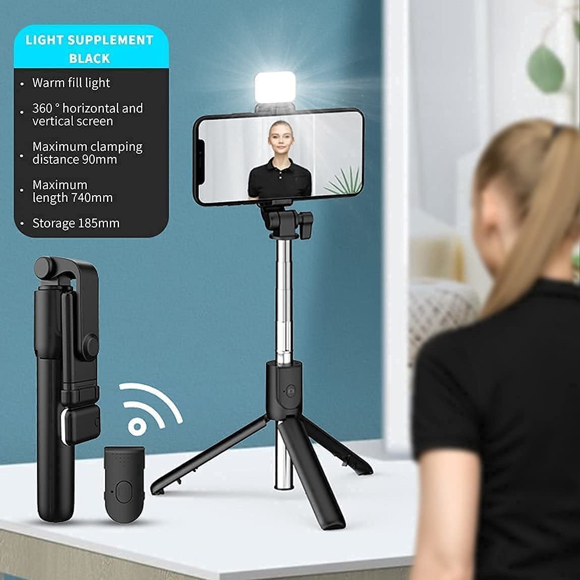Selfie Stick R1S | Extendable Bluetooth Tripod with Remote Shutter & 360? Rotation | Compact Foldable Selfie Stick for Smartphone & Action Cameras
