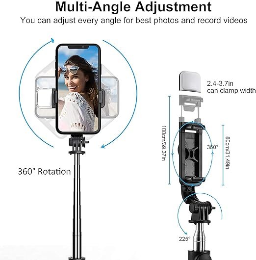 Selfie Stick R1S | Extendable Bluetooth Tripod with Remote Shutter & 360? Rotation | Compact Foldable Selfie Stick for Smartphone & Action Cameras