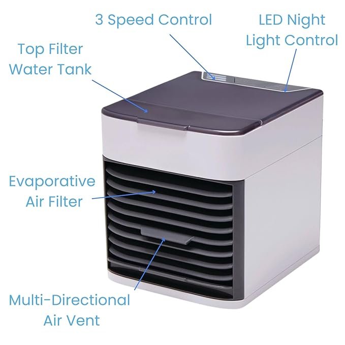 Arctic Cooler Ultra | Portable Personal Air Cooler with Humidifier & 3-Speed Fan | USB Powered Mini Air Conditioner for Home, Office, Desk & Travel Use