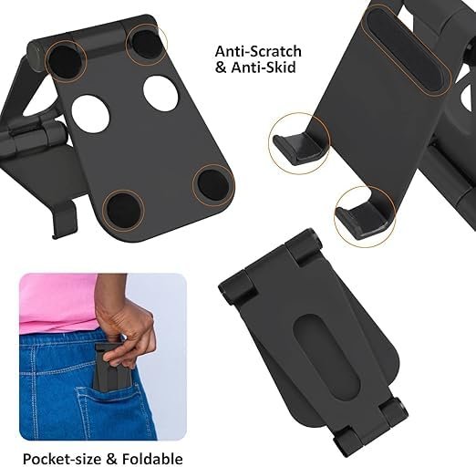 Adjustable Plastic Mobile Stand | Foldable & Lightweight Phone Holder for Desk & Table | Universal Mobile & Tablet Holder with 360? Rotation