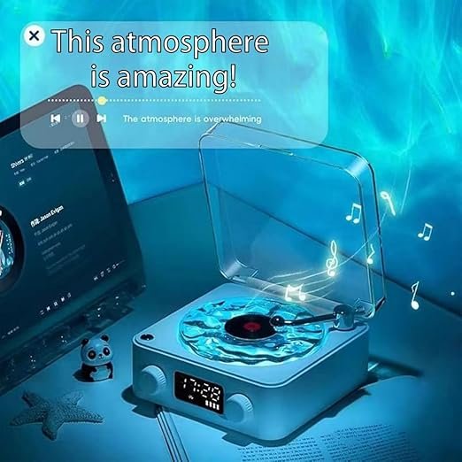 Ocean Wave Gramophone Light Speaker ? 3-in-1 Bluetooth Speaker with LED Ambient Light & Vintage Design ? Wireless Music Player for Home, Bedroom & Gifting