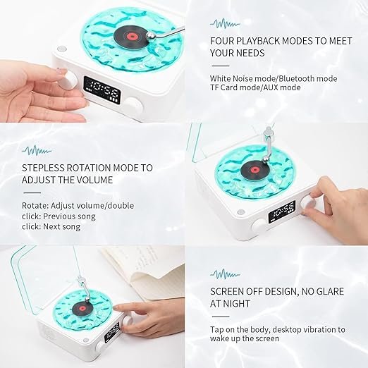 Ocean Wave Gramophone Light Speaker ? 3-in-1 Bluetooth Speaker with LED Ambient Light & Vintage Design ? Wireless Music Player for Home, Bedroom & Gifting