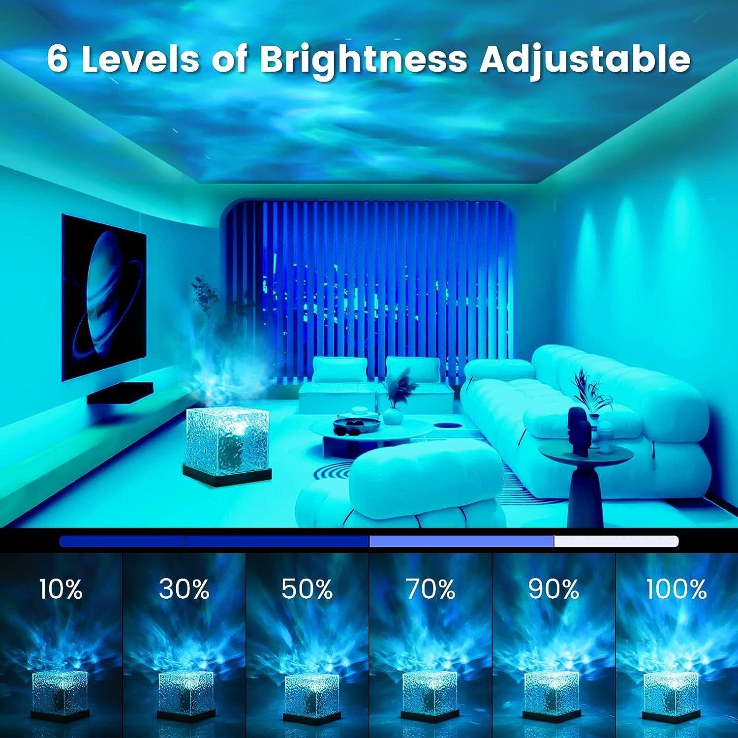 Water Ripple Lamp ? LED Night Light Projector with Flowing Ocean Wave Effect, USB Rechargeable Mood Lamp for Bedroom, Home D?cor, Meditation & Relaxation