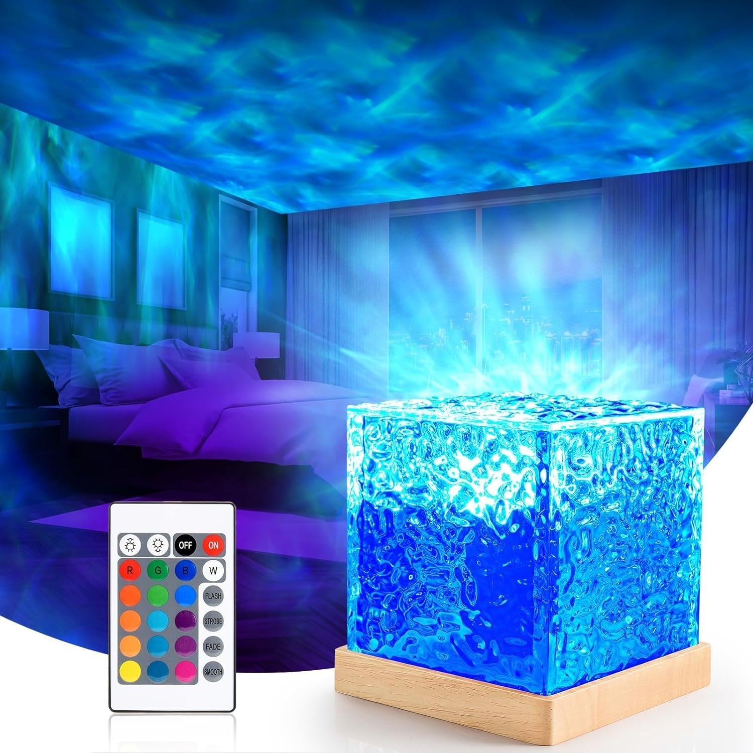 Water Ripple Lamp ? LED Night Light Projector with Flowing Ocean Wave Effect, USB Rechargeable Mood Lamp for Bedroom, Home D?cor, Meditation & Relaxation